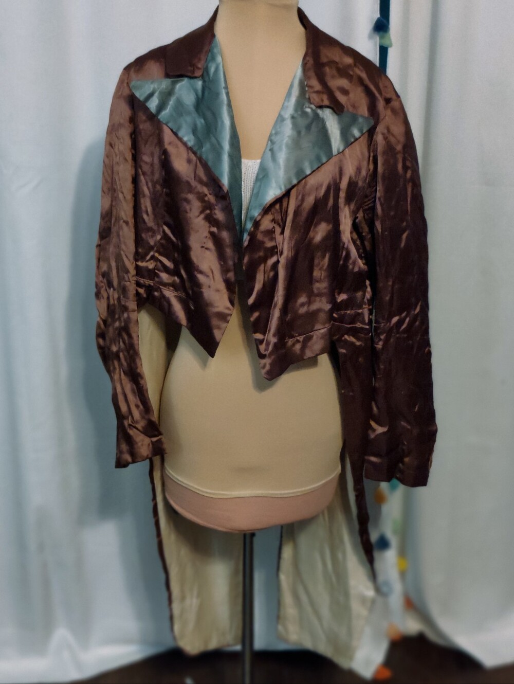 Satin Tuxedo Jacket with Tails Theatre Cosplay Mocha  Aqua Festival waistcoat SM